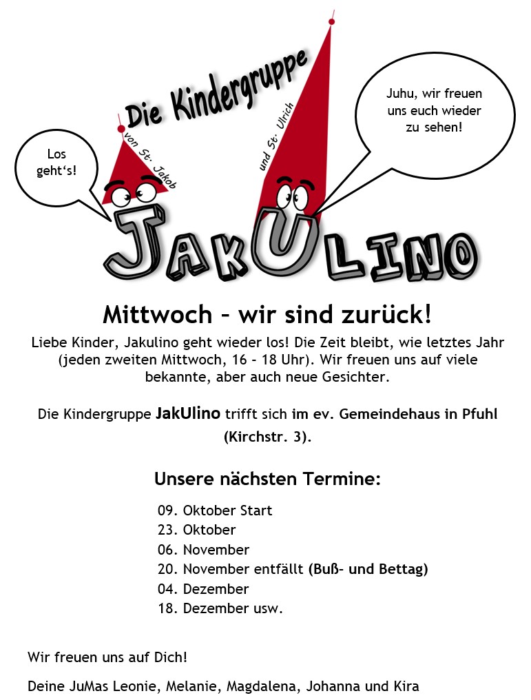 Jakulino – Termine bis Jahresende